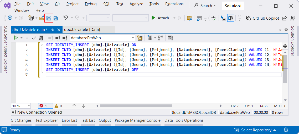 Uložení SQL souboru - MS-SQL databáze krok za krokem