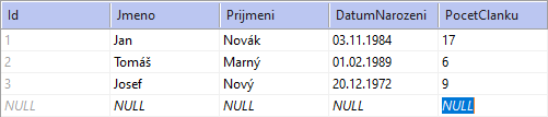 Tabulka s daty - MS-SQL databáze krok za krokem