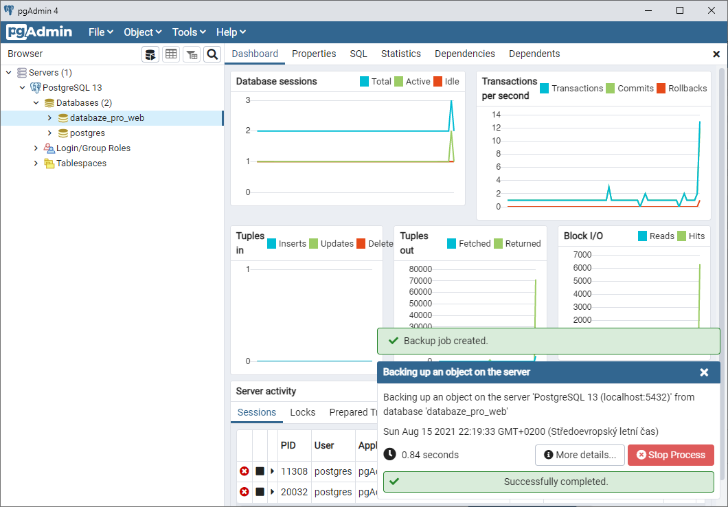 Backup completed - PostgreSQL databáze krok za krokem