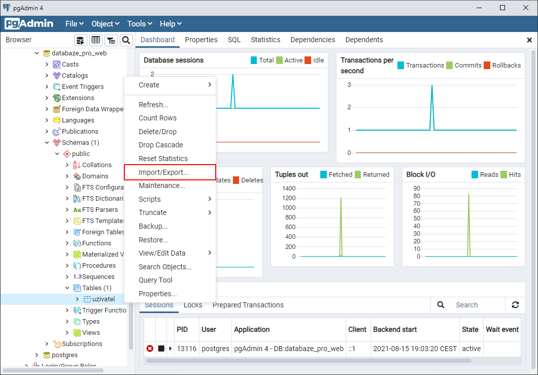 Import/Export… - PostgreSQL databáze krok za krokem