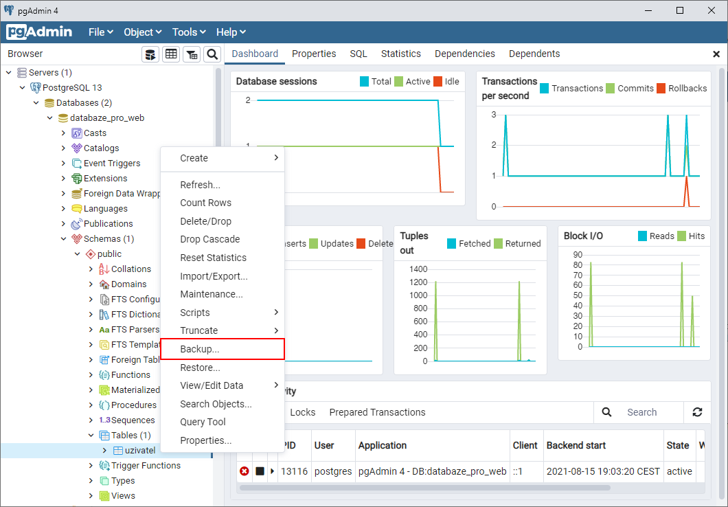 Backup… - PostgreSQL databáze krok za krokem