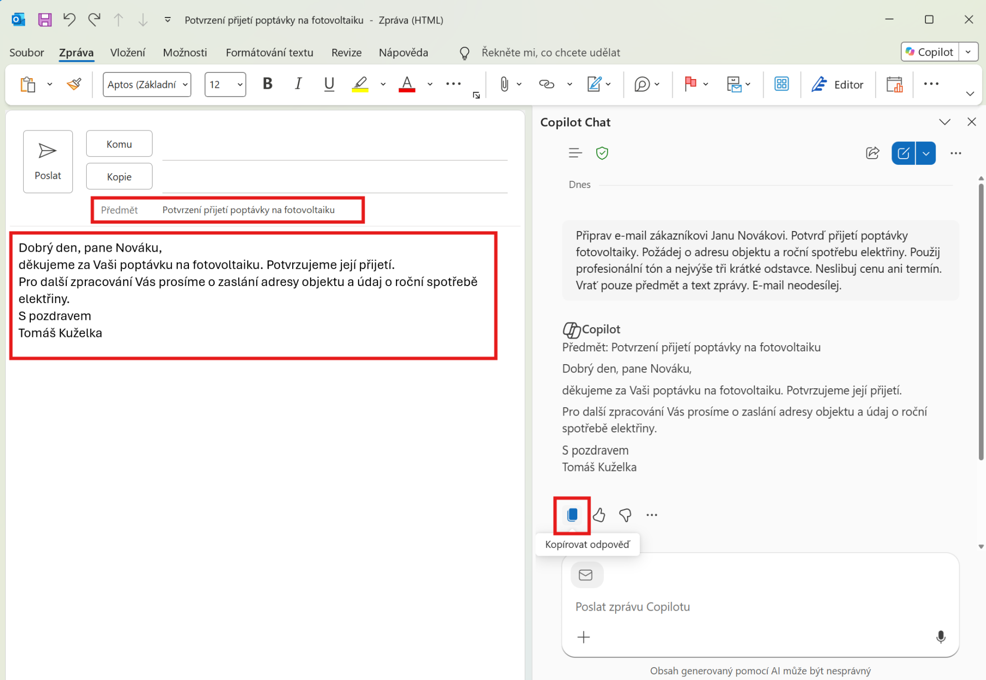 Outlook Classic – kopírování zprávy - Microsoft Outlook