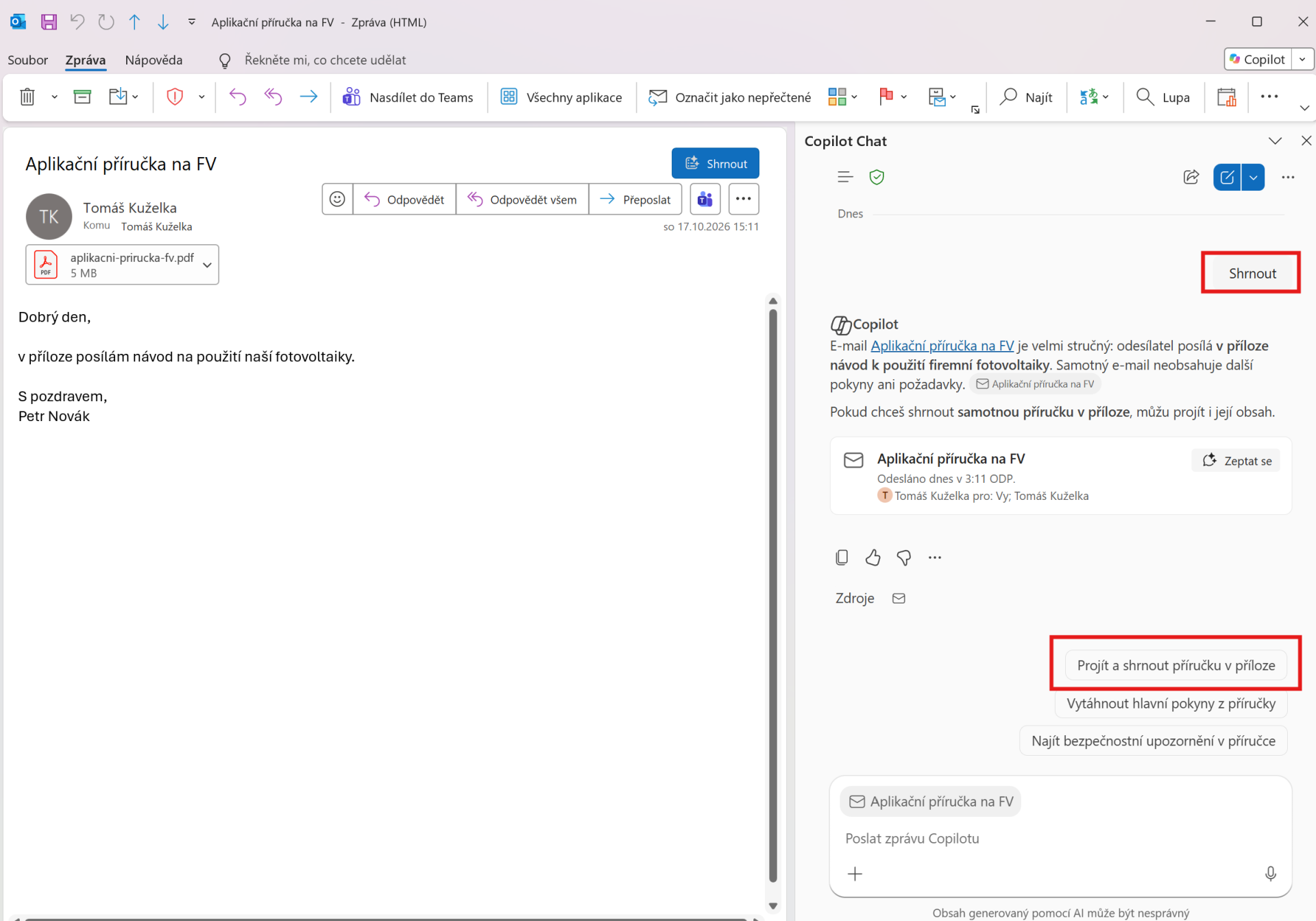 Outlook Classic – shrnout email - Microsoft Outlook