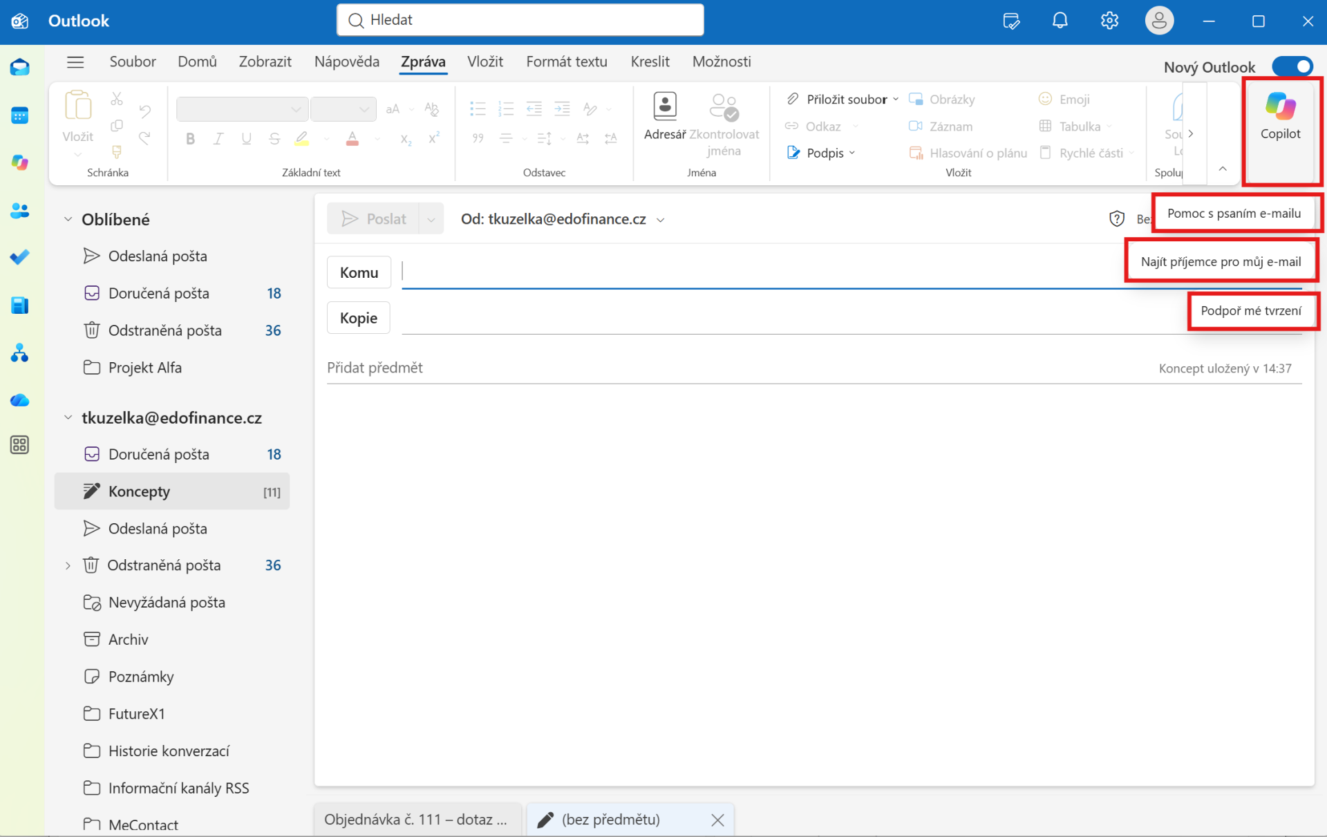 Outlook New – rychlé akce - Microsoft Outlook