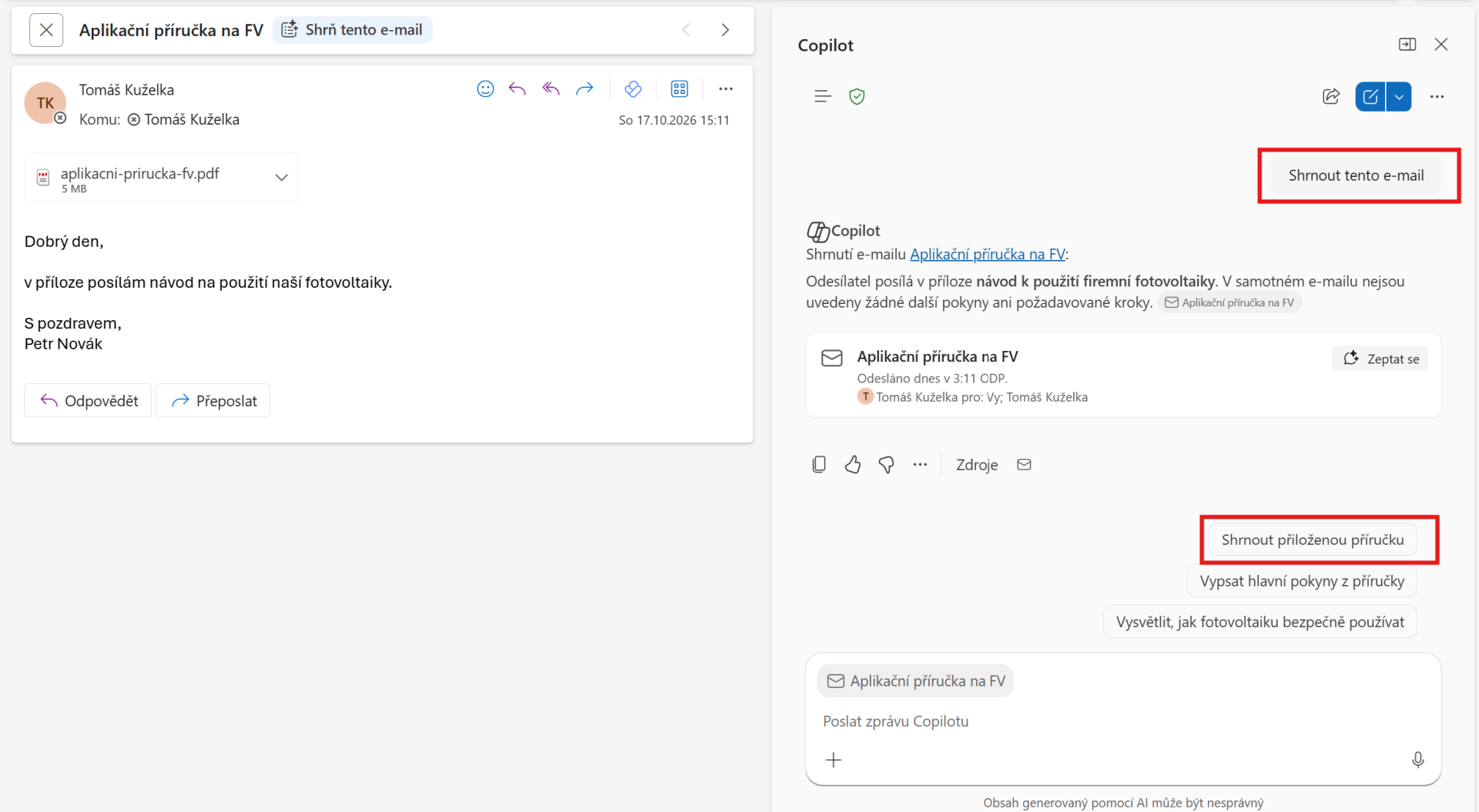 Outlook New – shrnout email - Microsoft Outlook