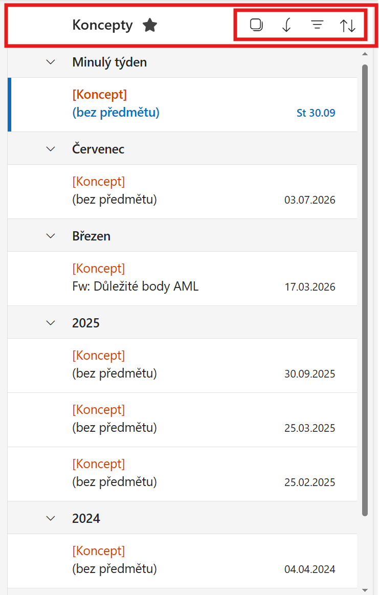 Outlook New – ovládací prvky pro filtrování a řazení zpráv - Microsoft Outlook