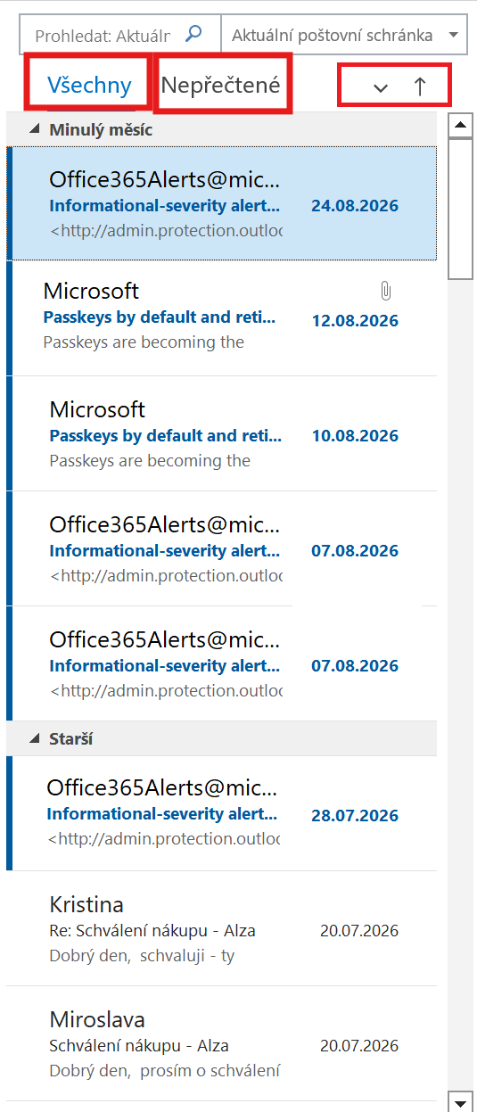 Outlook Classic – filtrování a řazení e-mailových zpráv - Microsoft Outlook