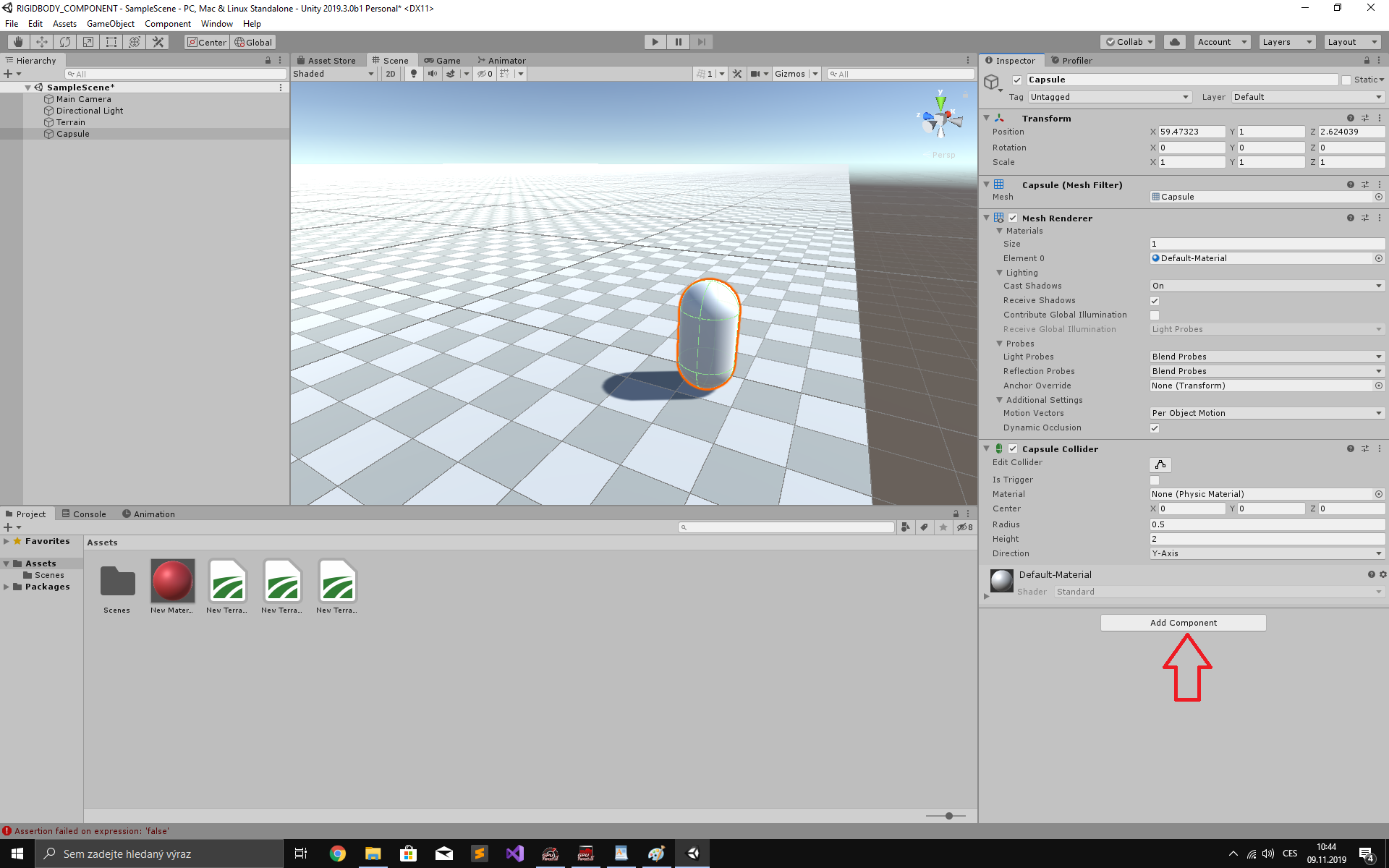 Přidání komponenty objektu v Unity 3D - Tvorba 3D her v Unity