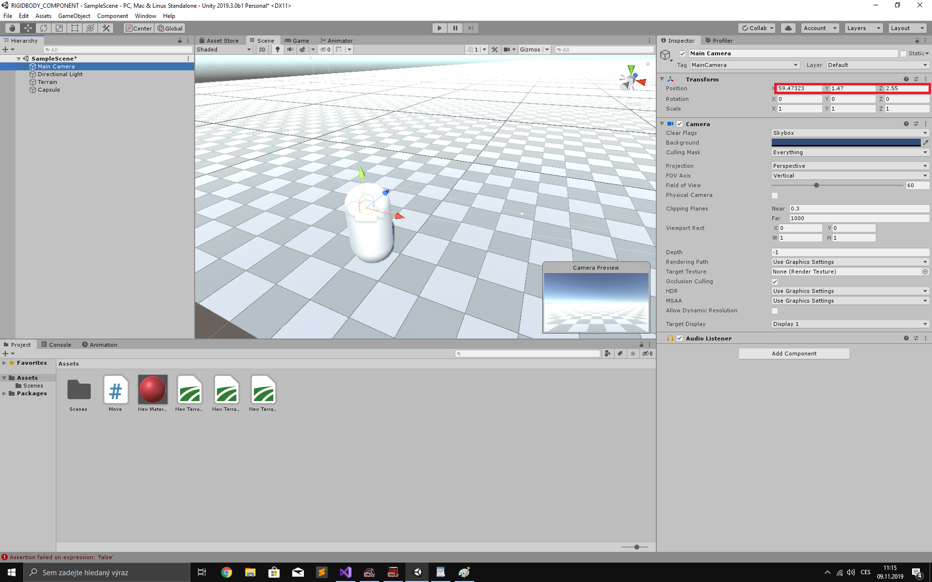 Nastavení pozice hlavní kamery - Tvorba 3D her v Unity