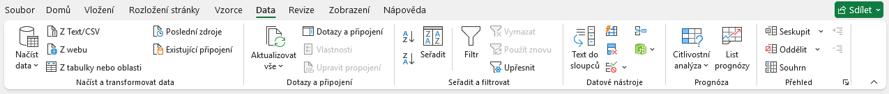 Karta Data v Microsoft Excel - Základy Microsoft Excel