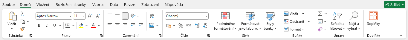 Karta Domů v Microsoft Excel - Základy Microsoft Excel