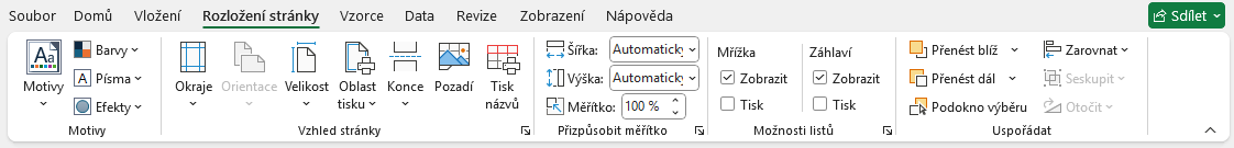 Karta Rozložení stránky v Microsoft Excel - Základy Microsoft Excel