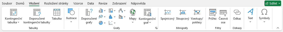 Karta Vložení v Microsoft Excel - Základy Microsoft Excel