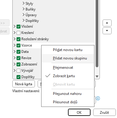 Nastavení karet v Microsoft Excel - Základy Microsoft Excel
