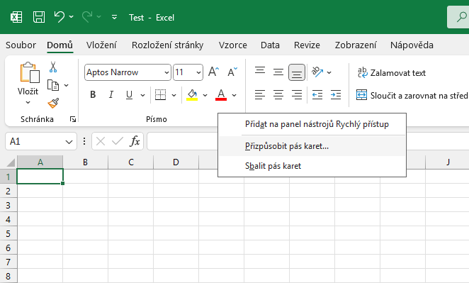 Přizpůsobení Pásu karet v Microsoft Excel - Základy Microsoft Excel