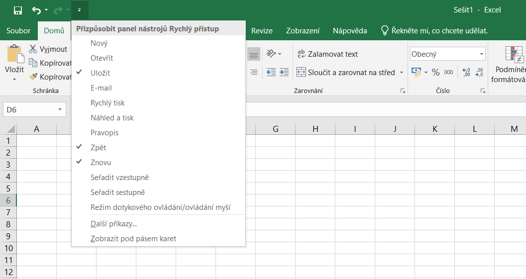 Přizpůsobení panelu rychlého přístupu v Microsoft Excel - Základy Microsoft Excel