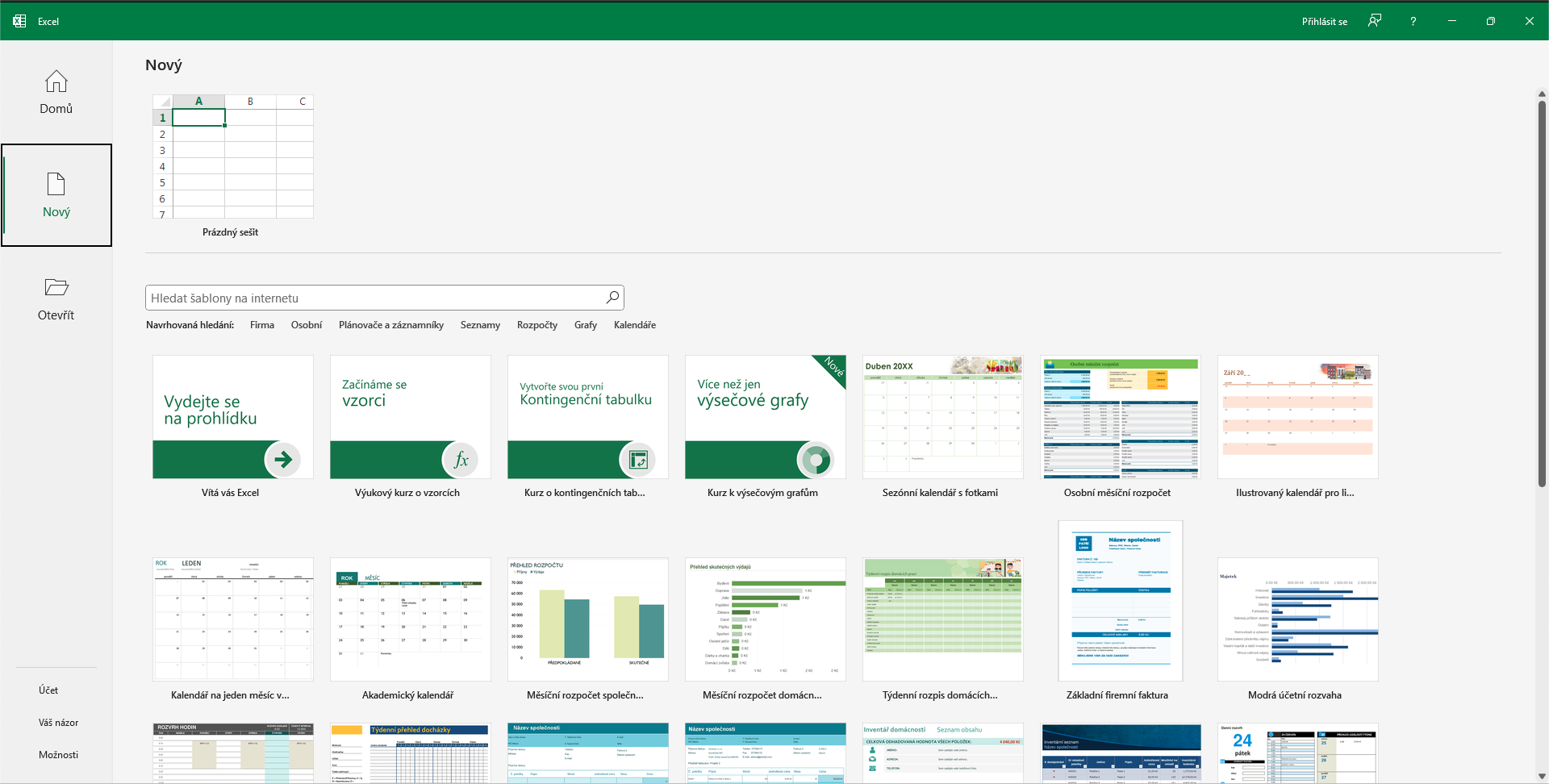 Šablony sešitů MS Excel - Základy Microsoft Excel