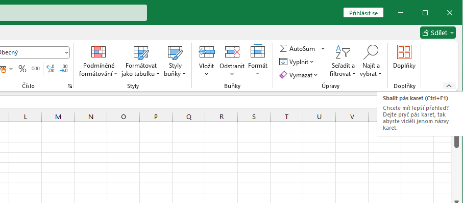 Sbalit pás karet - Základy Microsoft Excel