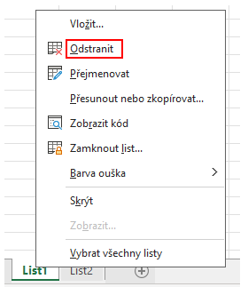 Nabídka odstranění listu - Základy Microsoft Excel