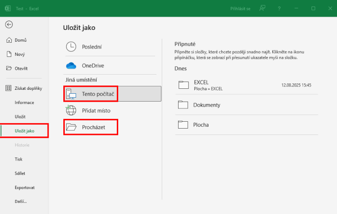 Volba Uložit jako - Základy Microsoft Excel