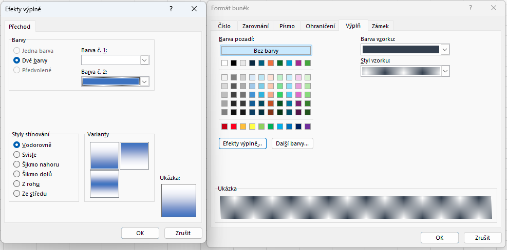 Záložka Výplň v okně Formát buněk - Základy Microsoft Excel