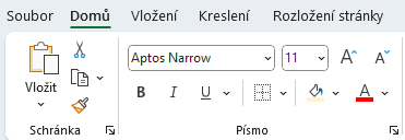 Sekce Písmo na kartě Domů - Základy Microsoft Excel