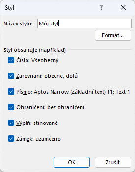 Okno pro úpravu stávajícího nebo vytvoření nového stylu - Základy Microsoft Excel