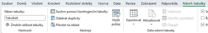 Zobrazení nové karty Návrh tabulky - Základy Microsoft Excel