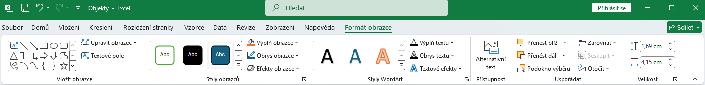 Ukázka karty Formát obrazce - Základy Microsoft Excel