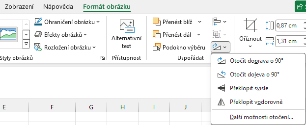 Karta Formát obrázku pro otočení obrázku - Základy Microsoft Excel