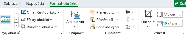 Karta Formát obrázku pro úpravu jeho velikosti - Základy Microsoft Excel