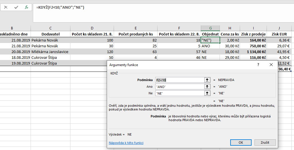 Přidání funkce KDYŽ v Excelu - Základy Microsoft Excel