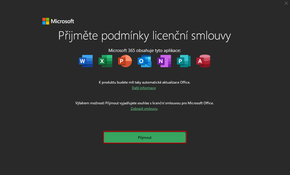 Souhlas s licenčními podmínkami - Základy Microsoft Excel