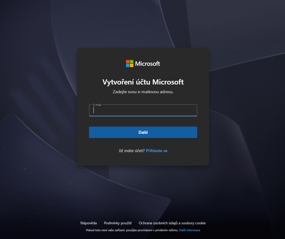 Registrace Microsoft účtu - Základy Microsoft Excel