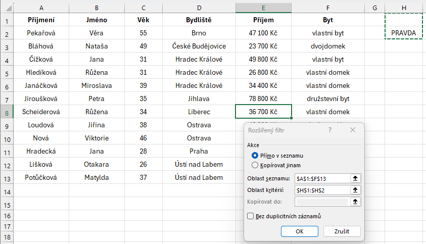 Výpočtové kritérium pro výběr osob s nadprůměrným platem - Microsoft Office