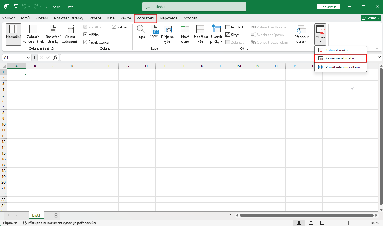 Nabídka nahrávání maker v Excelu - Microsoft Excel pro pokročilé
