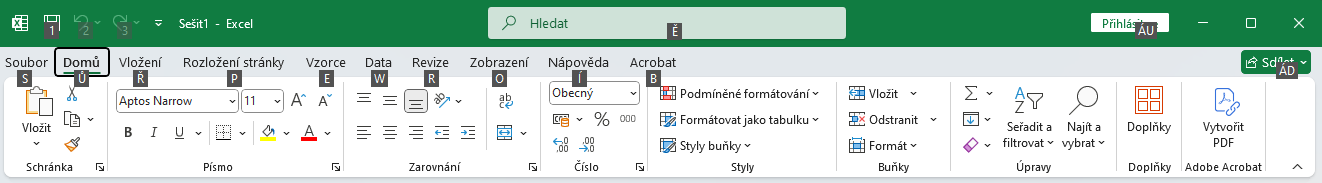 Pás karet po stisku klávesy Alt - Microsoft Excel pro pokročilé