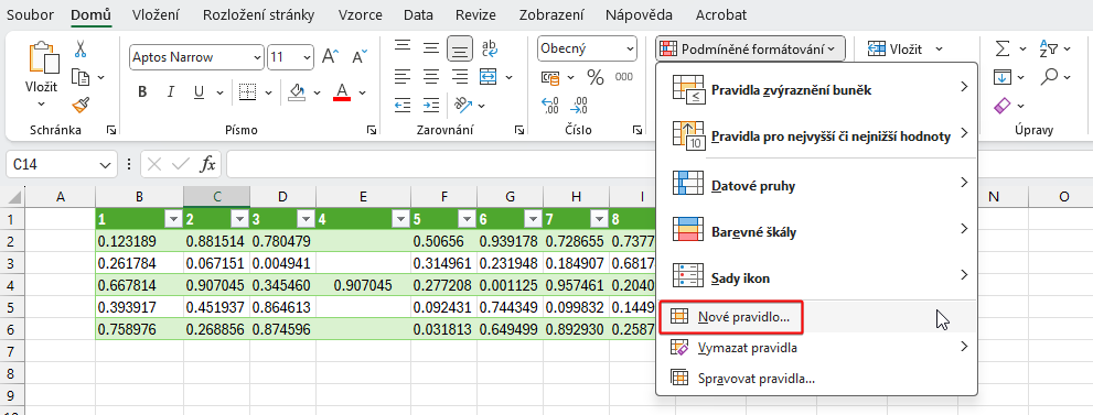 Nabídka Nové pravidlo v Excelu - Microsoft Excel pro pokročilé