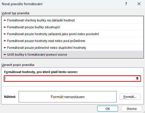 Dialogové okno Nové pravidlo formátování - Microsoft Excel pro pokročilé