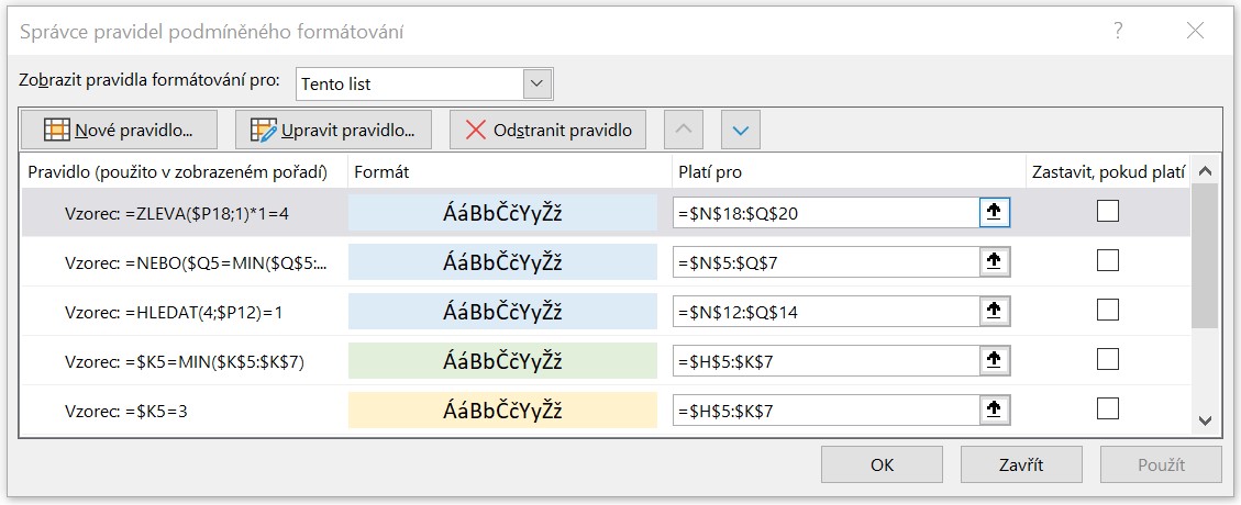 Správce pravidel v Excelu - Microsoft Excel pro pokročilé