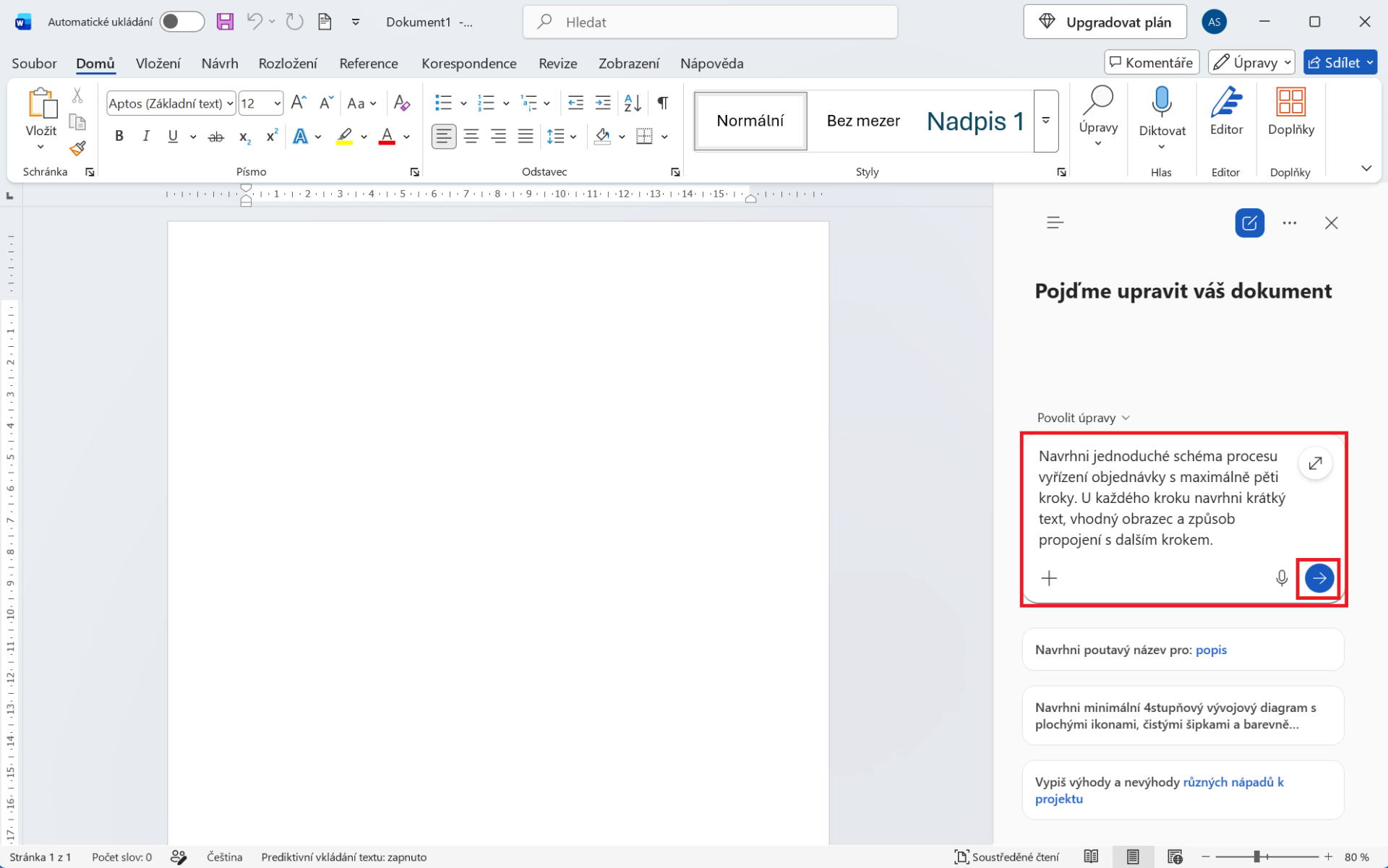 Zadání pro návrh jednoduchého schématu v Copilotu - Základy Microsoft Word