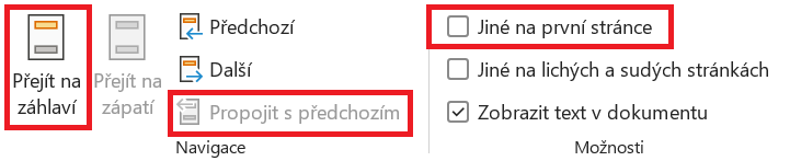 Důležitá tlačítka pro práci s oddíly - Základy Microsoft Word a Copilot