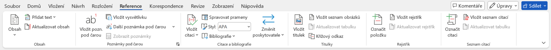 Karta Reference v aplikaci Microsoft Word - Základy Microsoft Word a Copilot