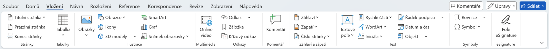 Karta Vložení v aplikaci Microsoft Word - Základy Microsoft Word a Copilot