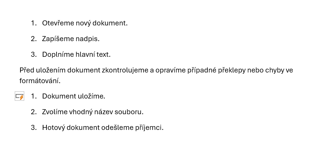 Ukázka dvou seznamů k navázání - Základy Microsoft Word