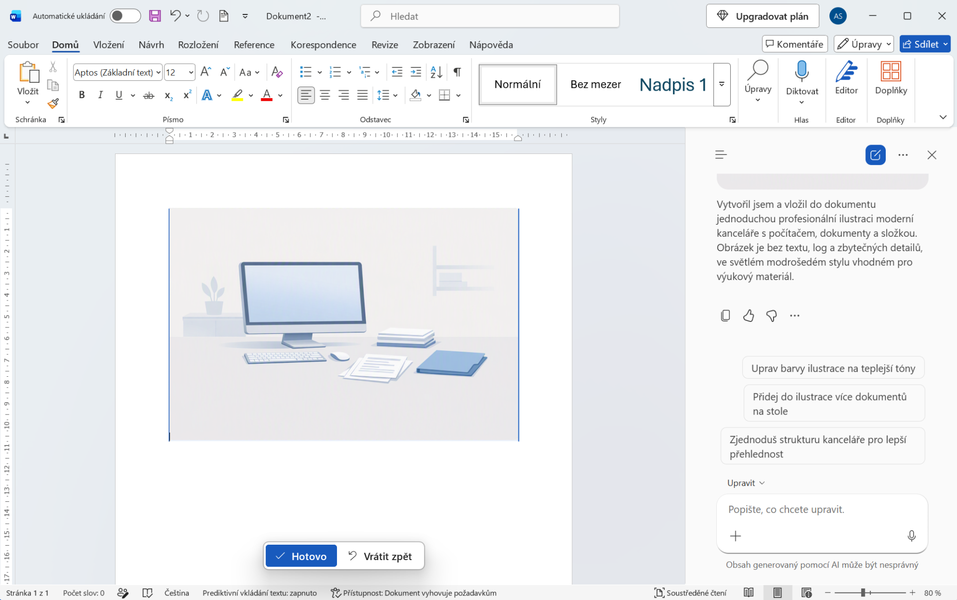 Ilustrace vytvořená pomocí Copilotu a vložená do dokumentu - Základy Microsoft Word