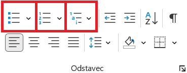 Ovládání jednoúrovňových seznamů v MS Word - Základy Microsoft Word