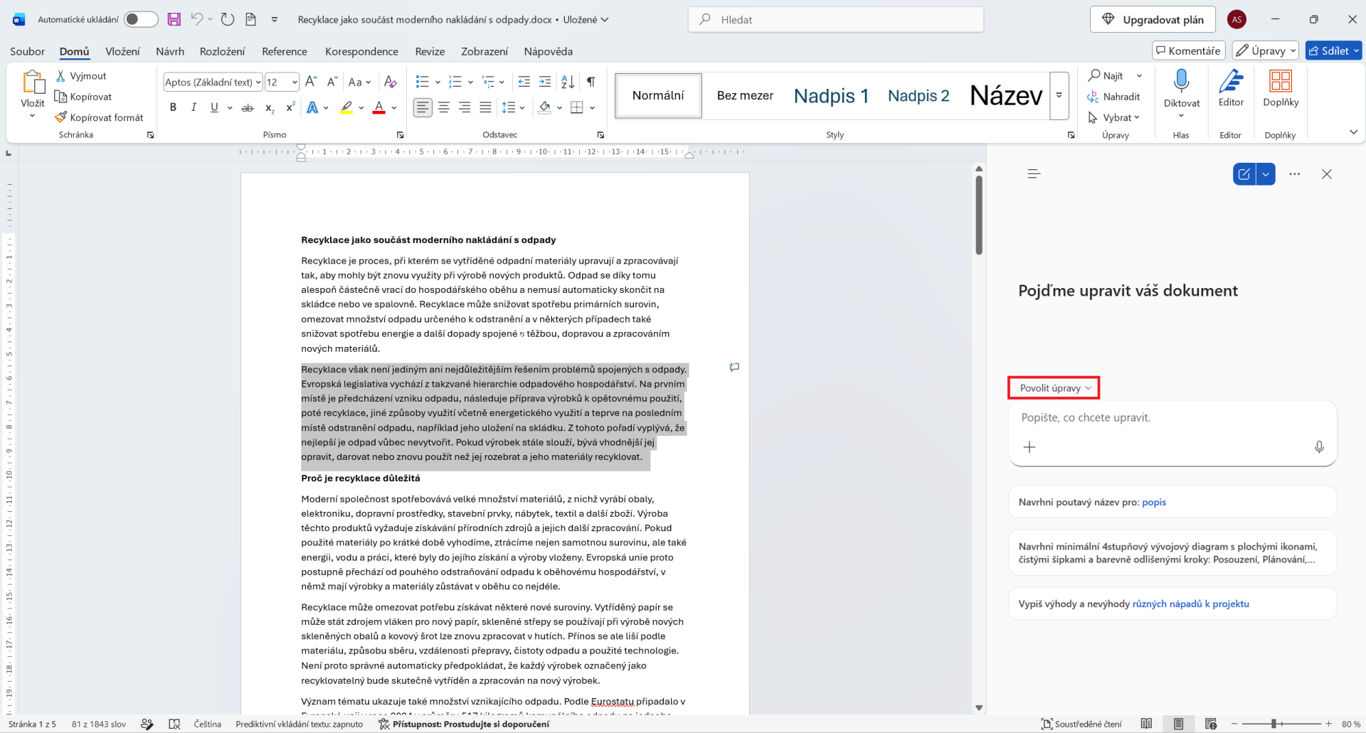 Obrázek se zvolenou možností Povolit úpravy - Základy Microsoft Word a Copilot