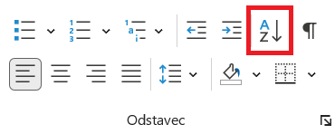 Tlačítko pro řazení seznamů - Základy Microsoft Word