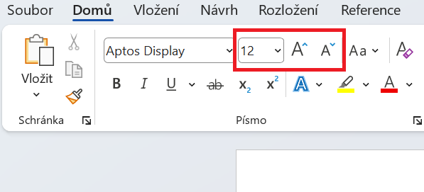 Volba změny velikosti písma - Základy Microsoft Word a Copilot